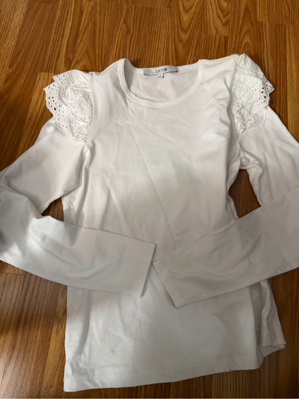 Joe's Jeans White Long Sleeve Eyelet Shoulder Tee